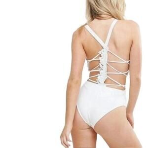 ASOS Womens Premium Lace Appliqué Strappy Back Swimsuit One Piece  Size 4US